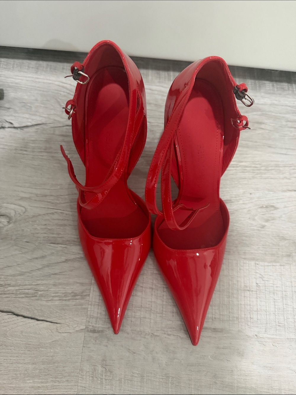 Ferragamo Red Patent Pointed-Toe Ankle-Strap Wedges